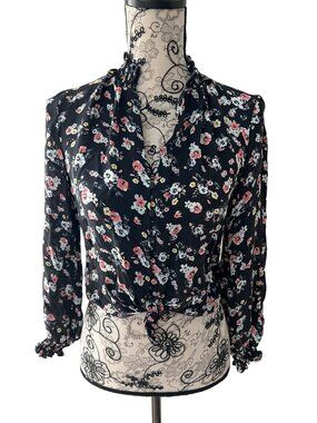 INTERMIX Women's Black Floral Long Sleeve Top Sz Small